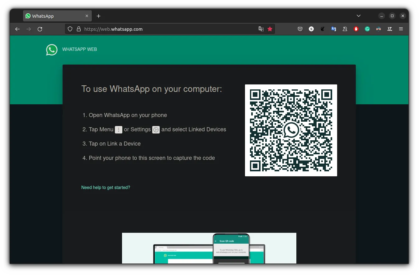 在瀏覽器上登入 WhatsApp Web 的說明
